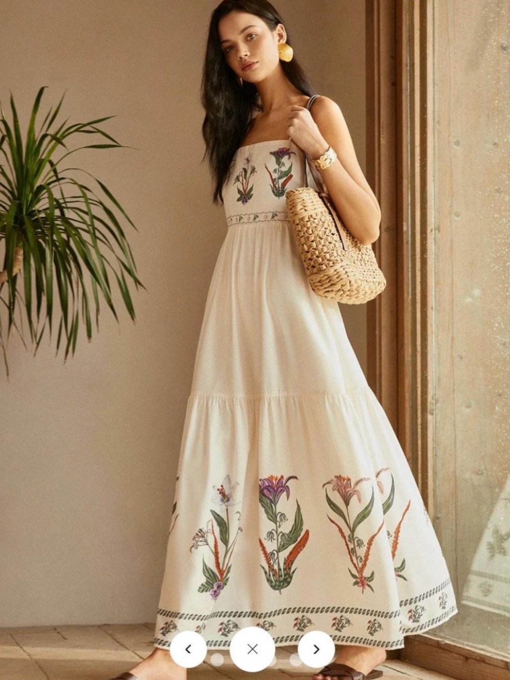 Commense Cream Maxi Dress with Multicolor Floral Embroidery